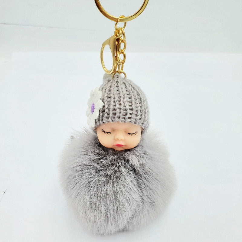 Wholesale cute sleeping doll keychain fur ball pendant ACC-KC-DY007