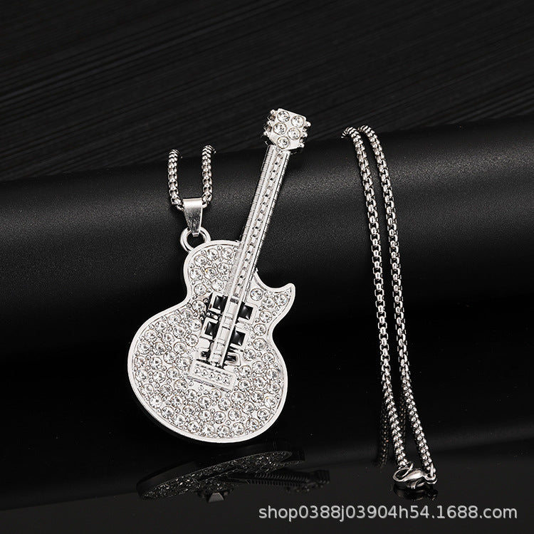 Wholesale Titanium Steel Hip Hop Music Guitar Pendant Necklace