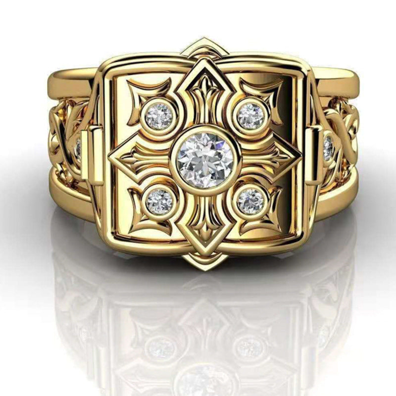 Wholesale Gold Cross Pattern Openable Alloy Ring for Women Fashion Accessory