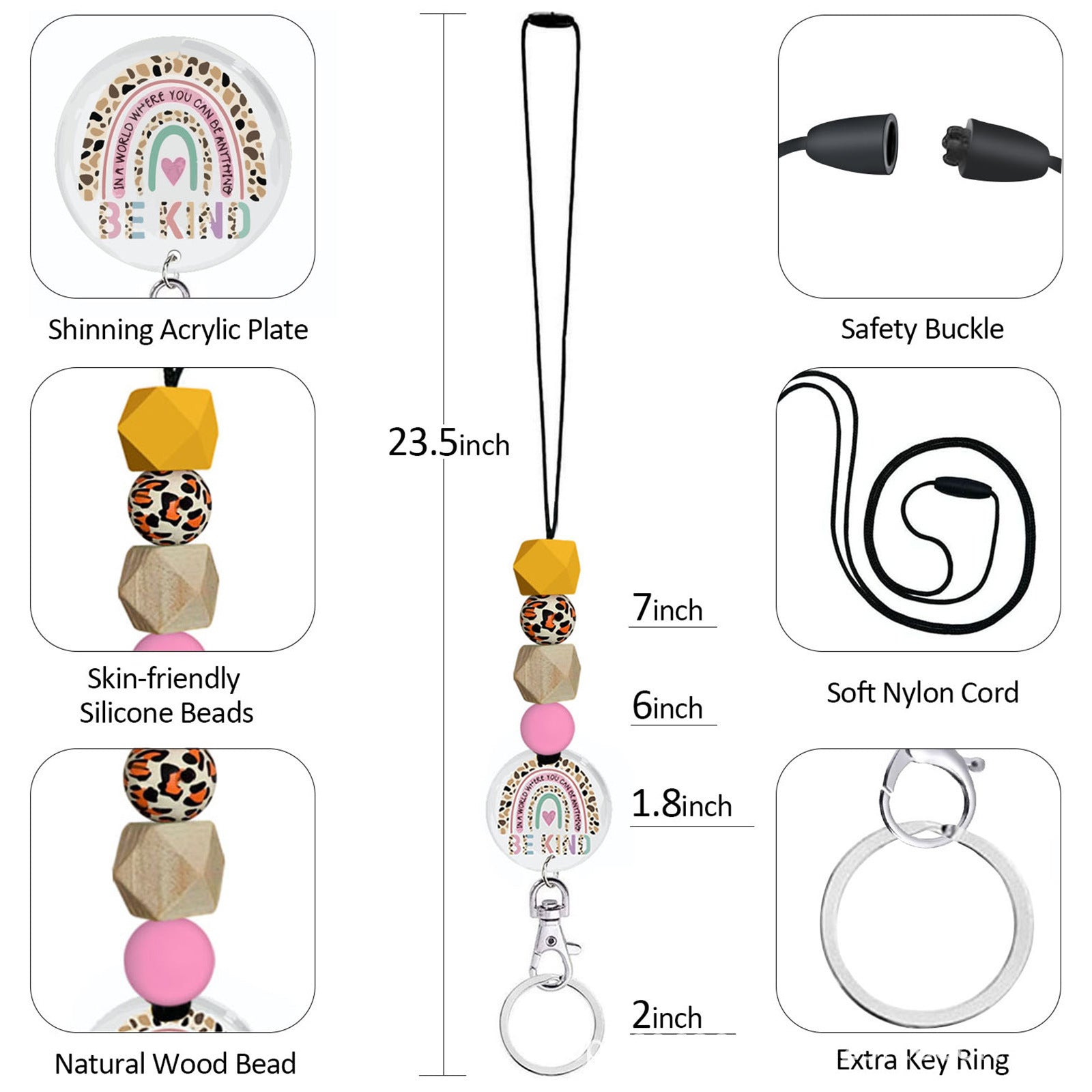 Wholesale Hand Painted Rainbow Printed Acrylic Beaded Badge Scroll Card Holder Keychain Badge Reels ACC-KC-ChiHai010