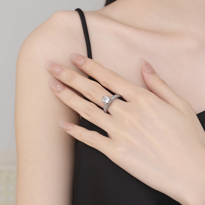 Wholesale High-end Luxury Eight Heart Eight Arrows Plating PT950 Simulation Live Selling Mosan Diamond Opening Ring Luxury Women' s Ring