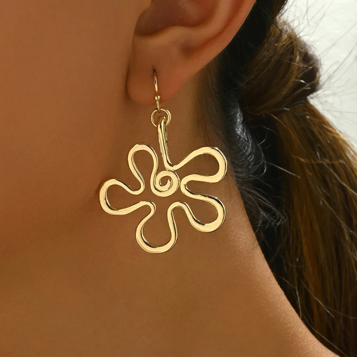 Wholesale alloy geometric creative flower hollow pendant accessories earrings