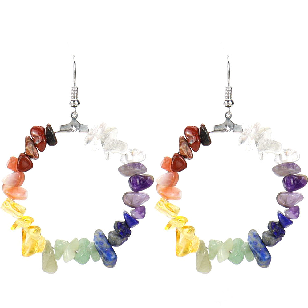 Wholesale Colorful Crystal Natural Stone Geometric Irregular Gravel Beaded Earrings ACC-ES-HanX014