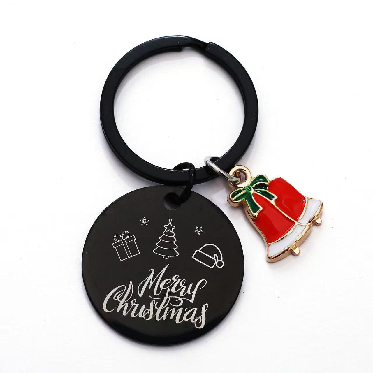 Wholesale Christmas Stainless Steel Keychain With Santa Tree And Bell Chic Car Key Accessory Gift