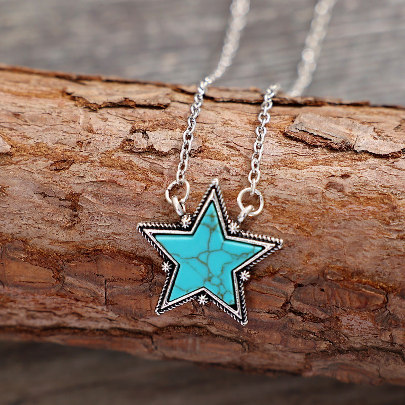 Wholesale Big Five-pointed Star Turquoise Pendant Clavicle Necklace