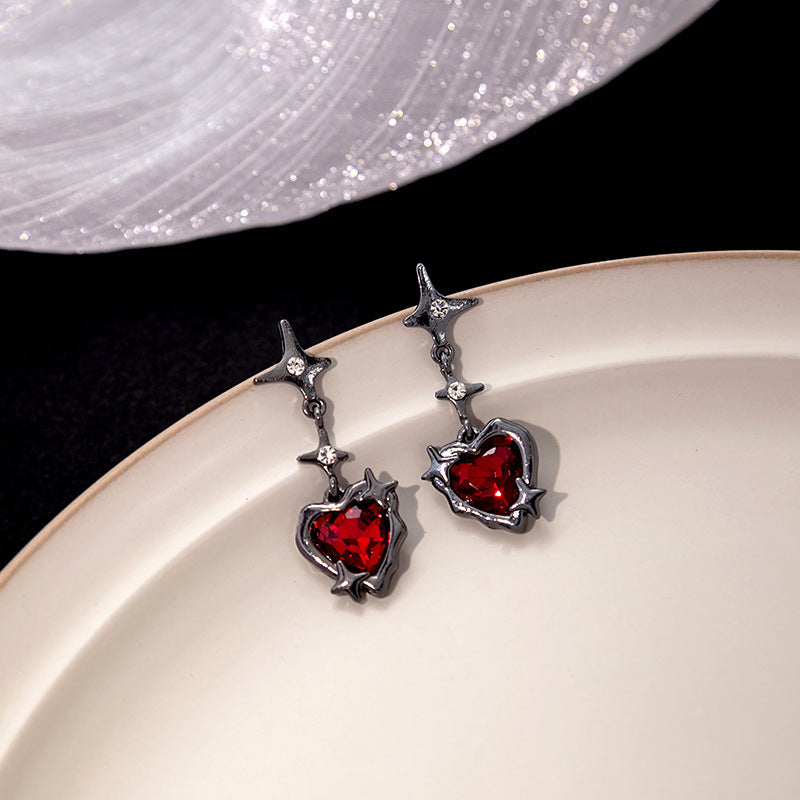 Wholesale four-pointed star red heart earrings