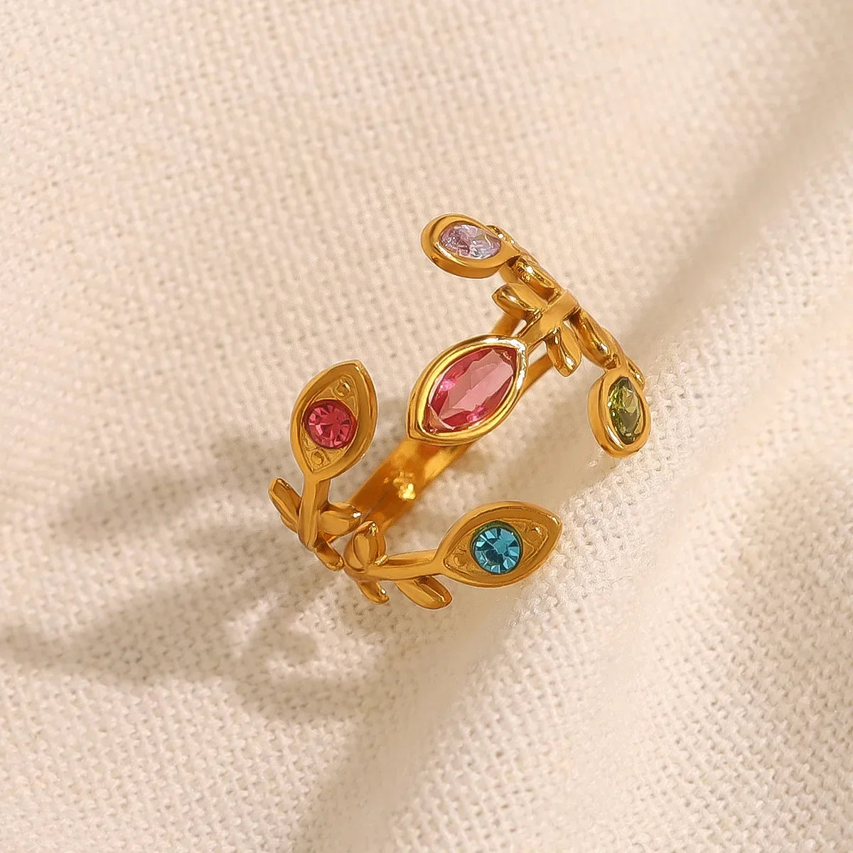 Wholesale Titanium Steel Color Leaf Ring Light Luxury Irregular Open Ring