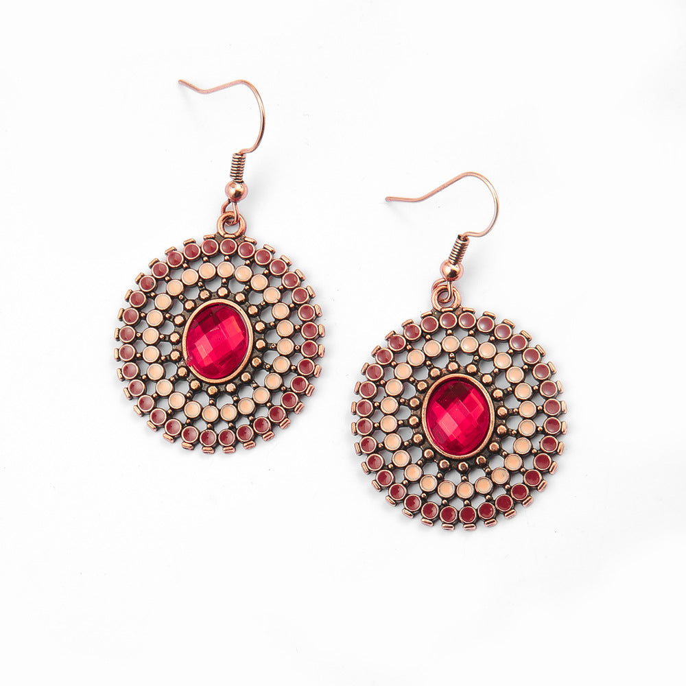 Wholesale Chinese Style Red Tassel Earrings Retro Medieval Festive Jewelry Accessory