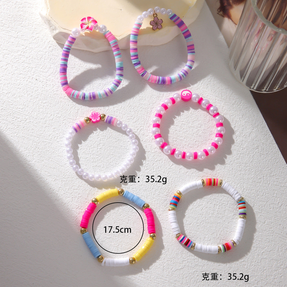 Wholesale colorful soft pottery flower shell bracelet suit