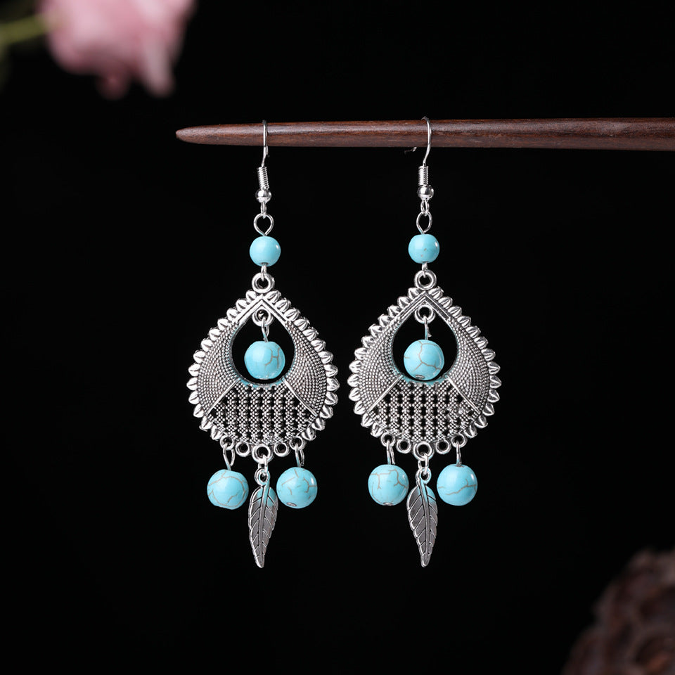 Wholesale  retro ethnic style blue turquoise earrings