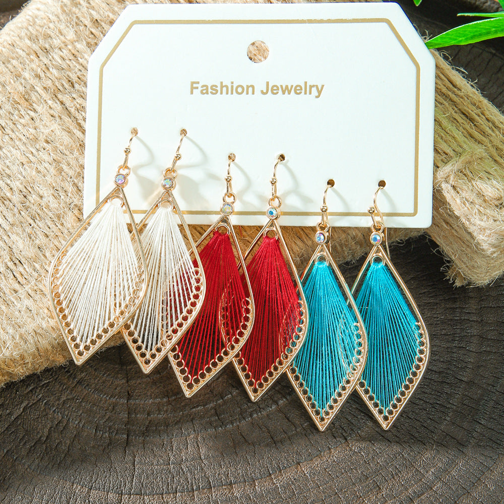 Wholesale Zinc Alloy Vintage Colorful Geometric Earrings,  Hand-Woven Rhombus Jewelry Accessory