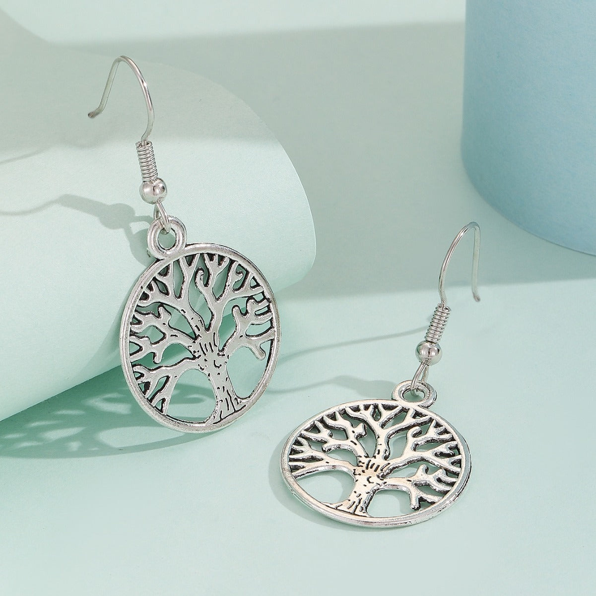 Wholesale Zinc Alloy Silver Tone Vintage Tree Of Life Pendant Earrings For Everyday Style