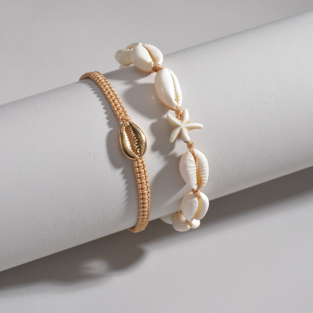 Wholesale Ocean Vacation Style Natural Shell Starfish Alloy Shell Rope Adjustable Anklet