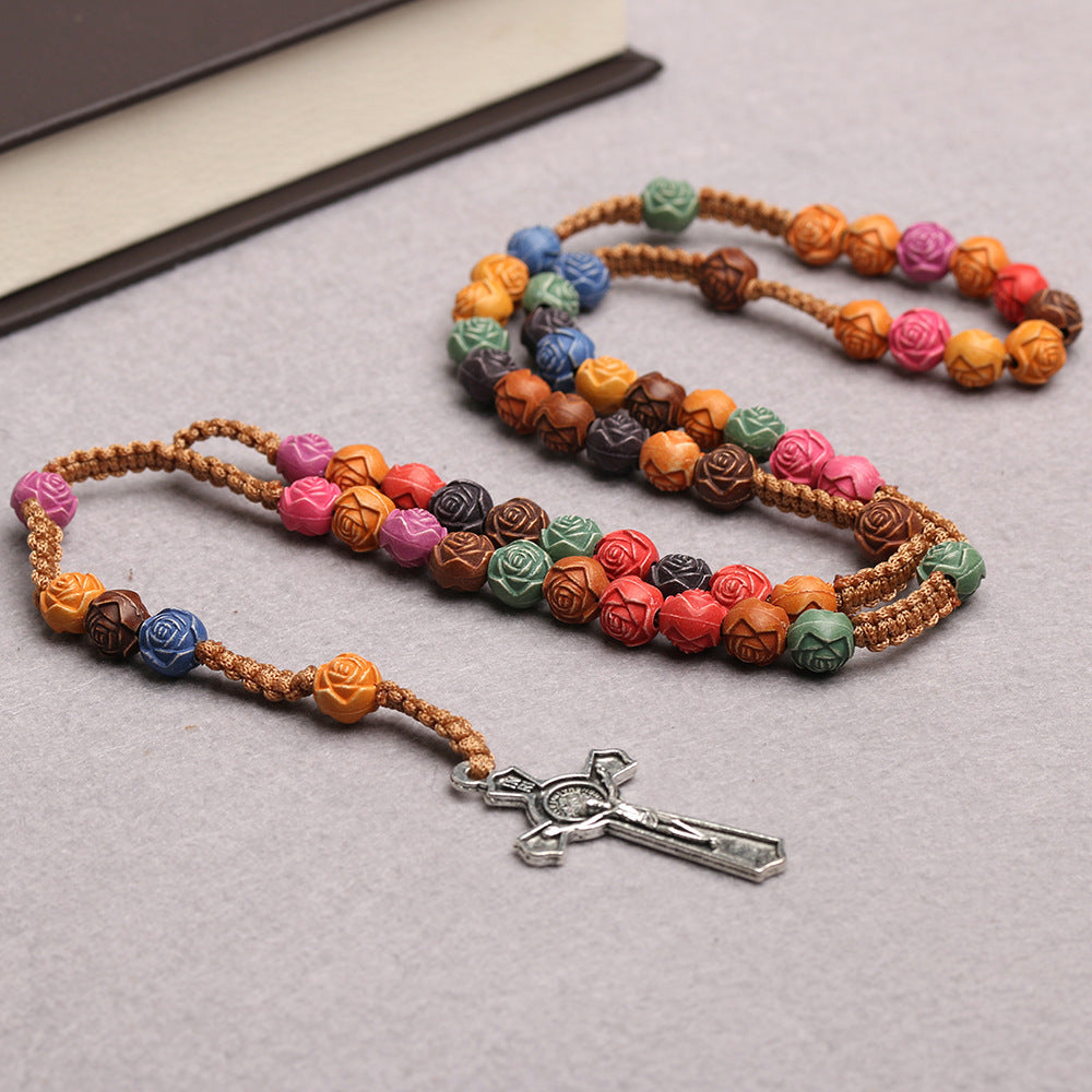 Wholesale Colorful Seven Bitter Rosary Cross Rosary Beads Necklace Handmade ACC-NE-Chengz003