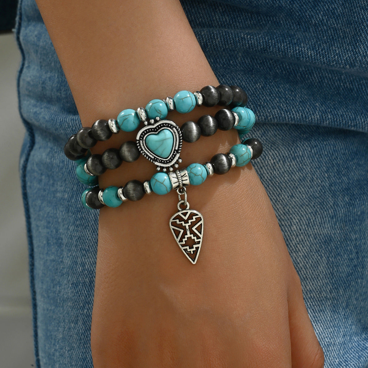 Wholesale Love Heart Bohemian Turquoise Multilayer Bracelet