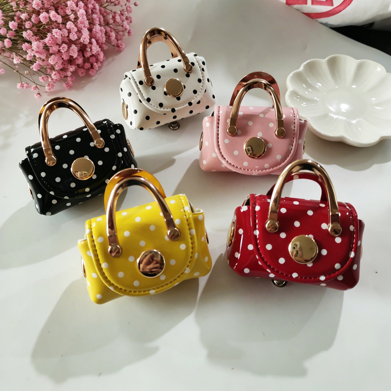 Wholesale French Retro Polka Dot Mini Handbag Coin Purse Keychain Boutique Accessory