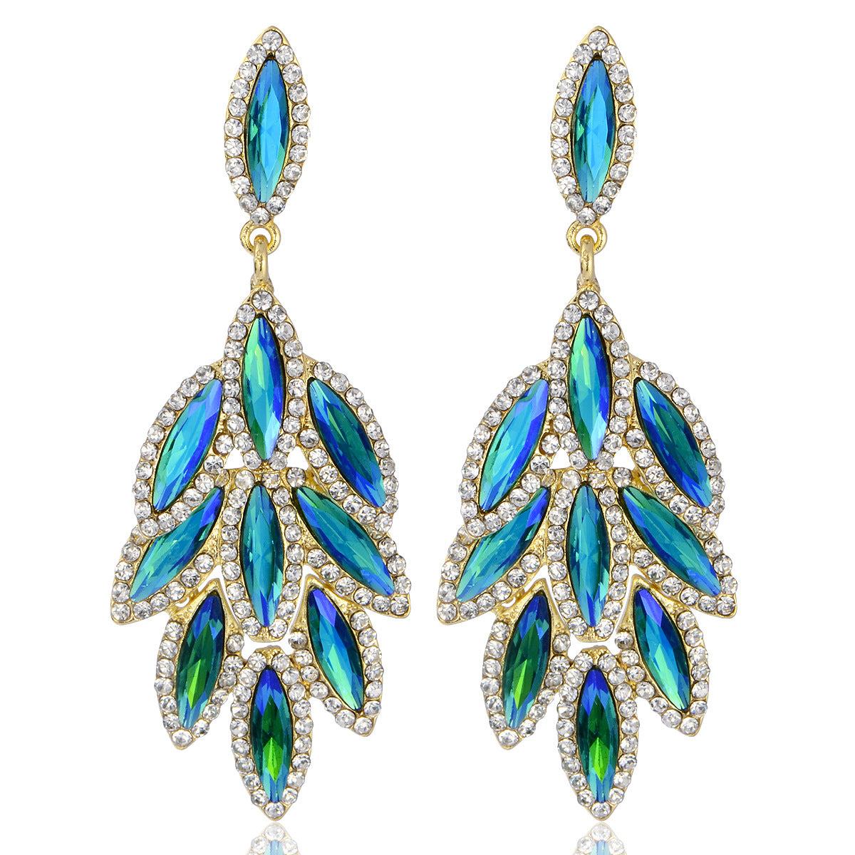 Wholesale Color Diamond Earrings Floral Leaf Tassel Earrings Luxury Earrings ACC-ES-YiN006