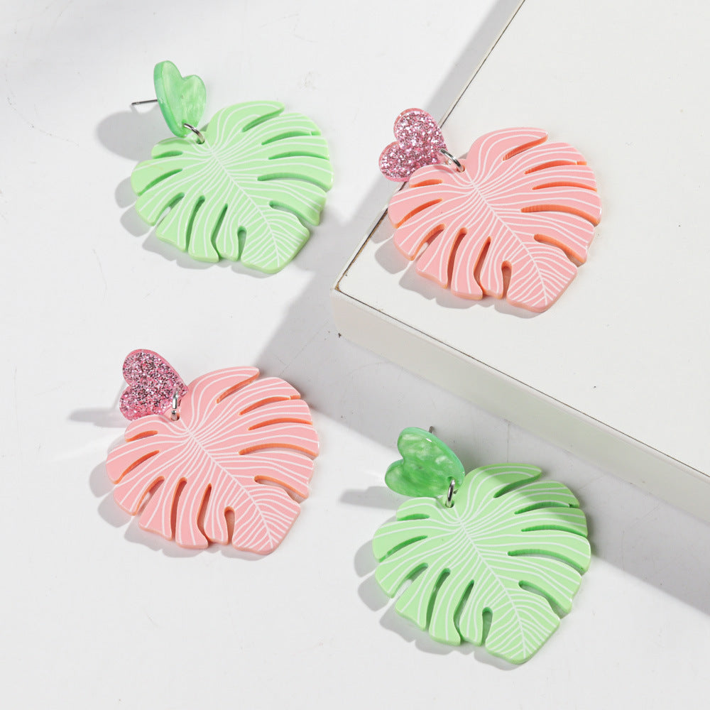 Wholesale love plant leaf  acrylic earrings