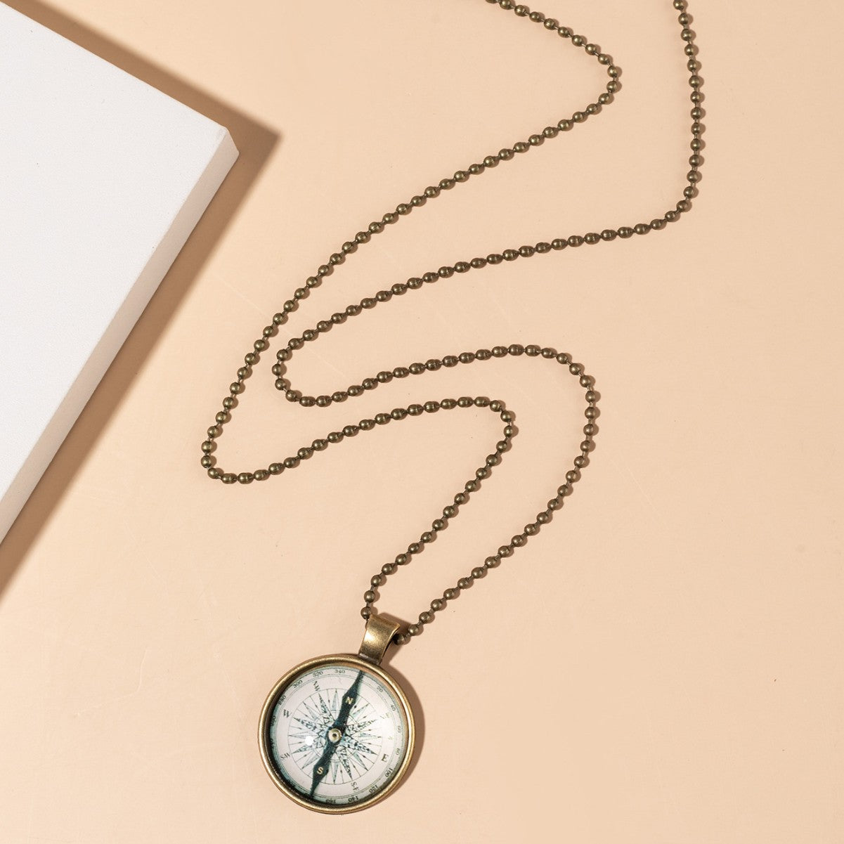 Wholesale Vintage Compass Time Gem Glass Alloy Necklace