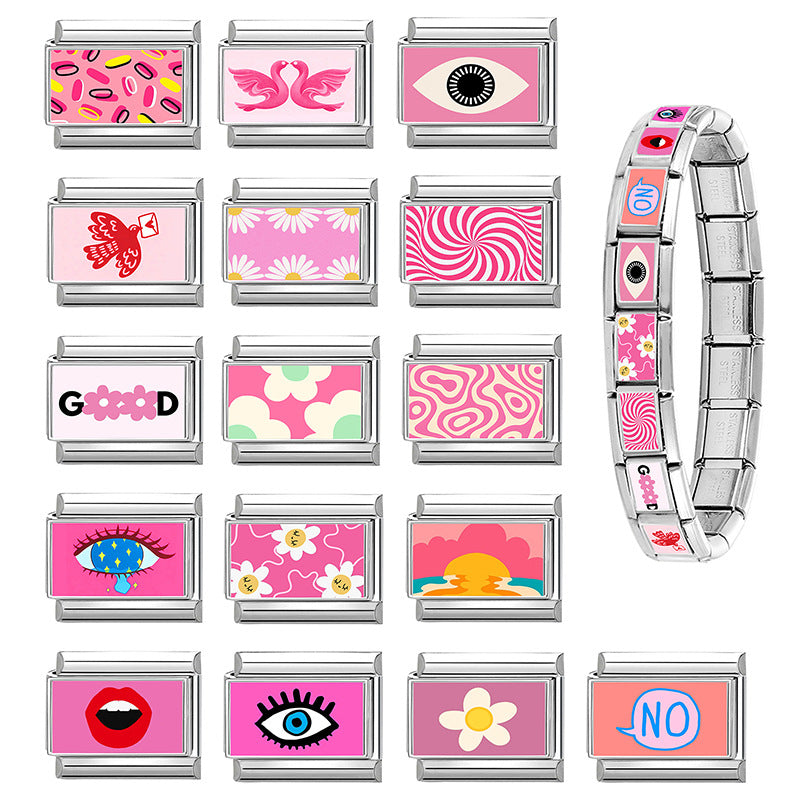 Wholesale Pink series flower  DIY  Single Section Creative Stainless Steel Composable Bracelet