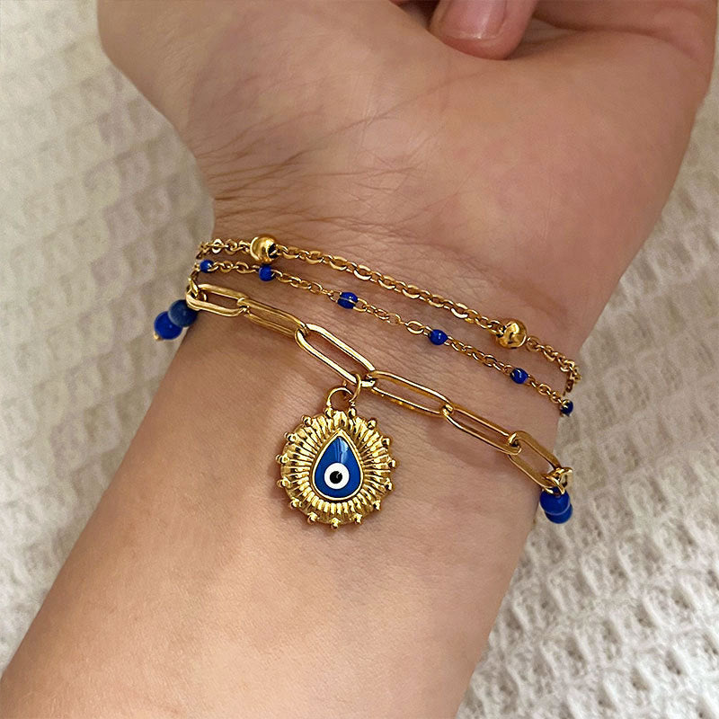 Wholesale  titanium steel Bohemian style double-layer drip chain bracelet