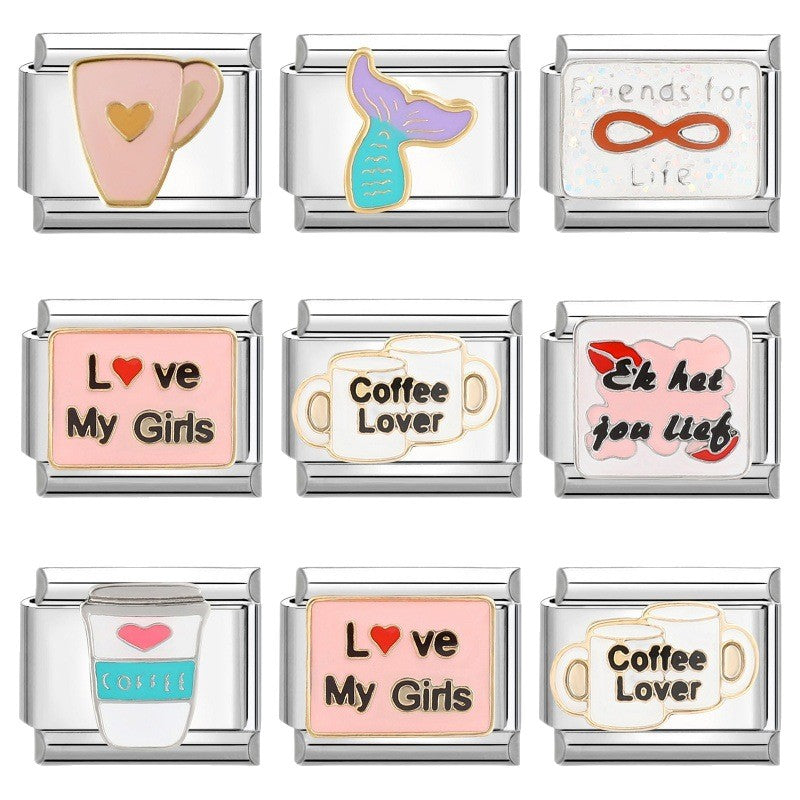 Wholesale Italian Charm Bracelet 9mm DIY Splicing Cute Cartoon Stainless Steel Composable Bracelet