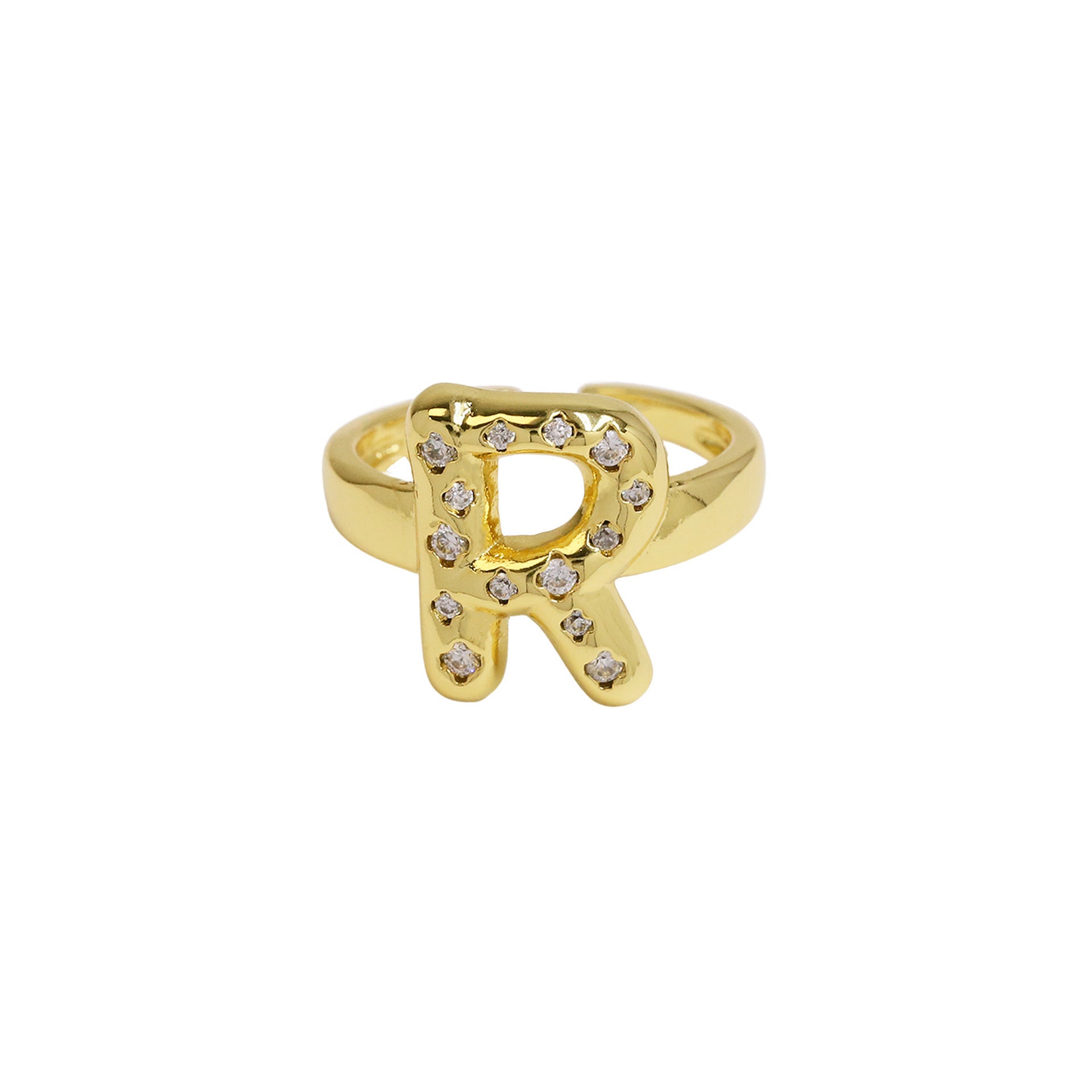 Wholesale Micro-inlaid Zircon Bubble Bubble Balloon Cute 26 English Letters Open Ring