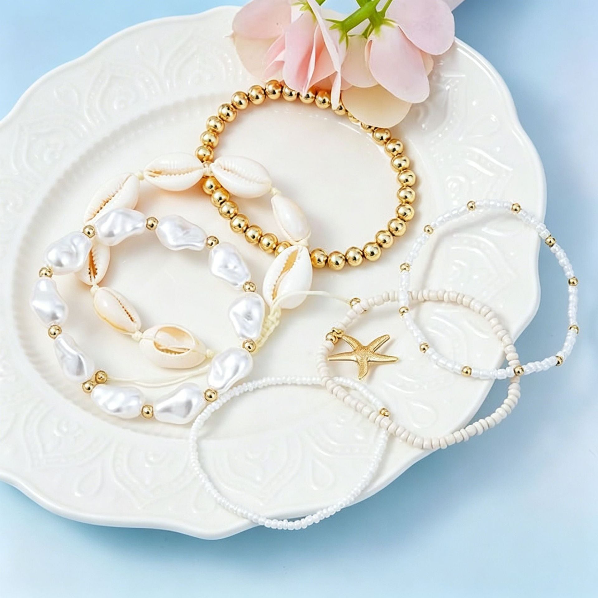 Wholesale Plastic Resin Handmade Bracelet Set 6 Pieces Seaside Resort Style Chic Jewelry Accessory for Women Gift