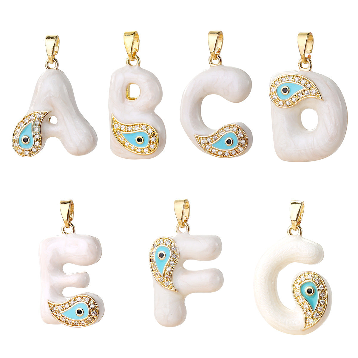 Wholesale Evil Eye Letter Pendant 16K Gold Plated Copper With Zircon Fashion Decorative Accessory DIY Jewelry Charm Boutique Gift Resale