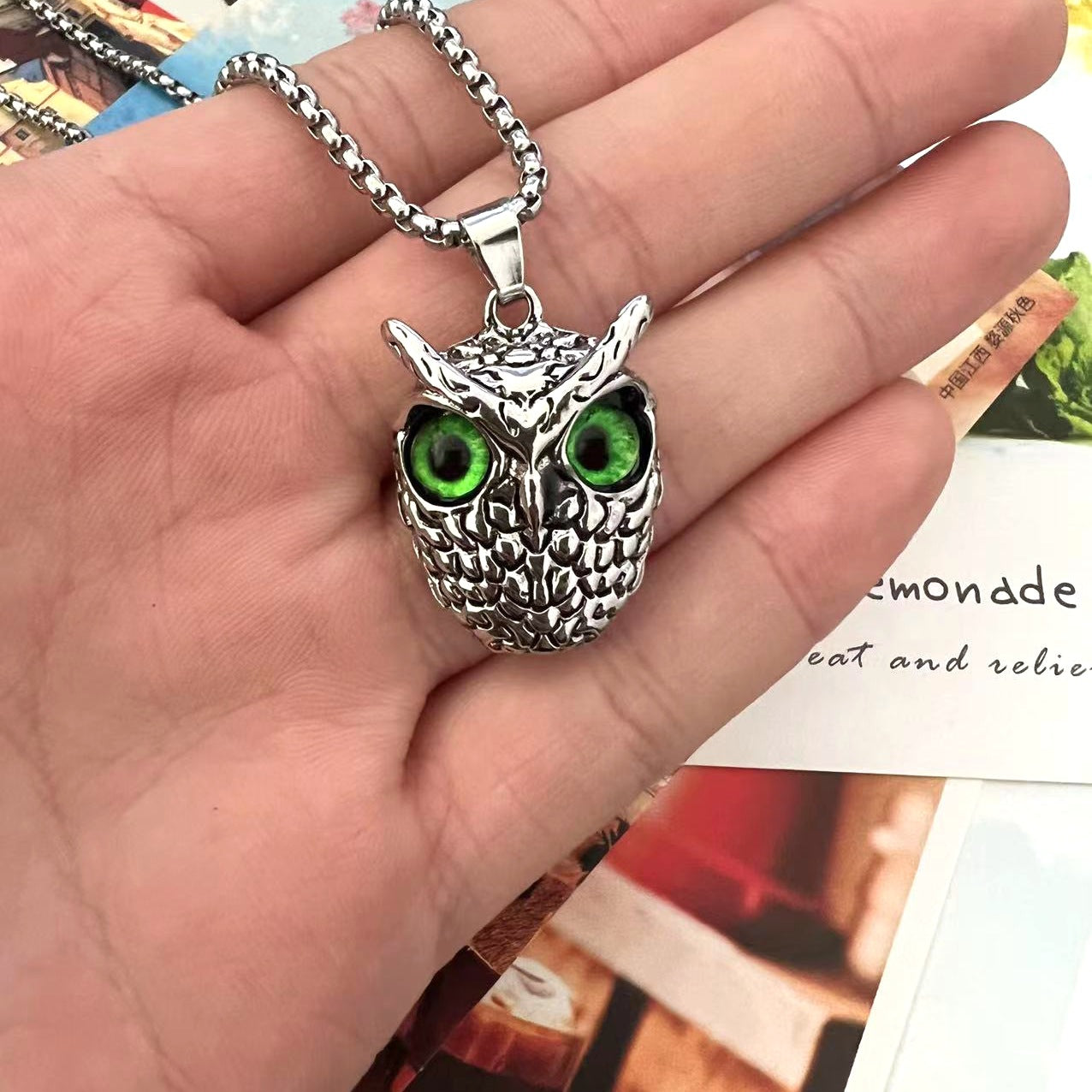 Wholesale  Titanium Steel vintage owl pendant necklaces