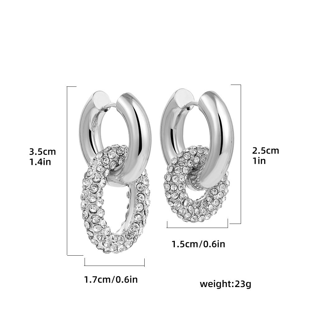 Wholesale  Stainless Steel Plated 18K Gold Kink Earrings with Diamond Twist Pearl Exaggerated Full Diamond Ear Ring