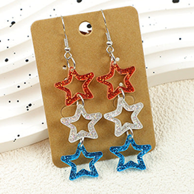 Wholesale  American Independence Day Multi-String Stitching Five-Pointed Star  Acrylic Earrings
