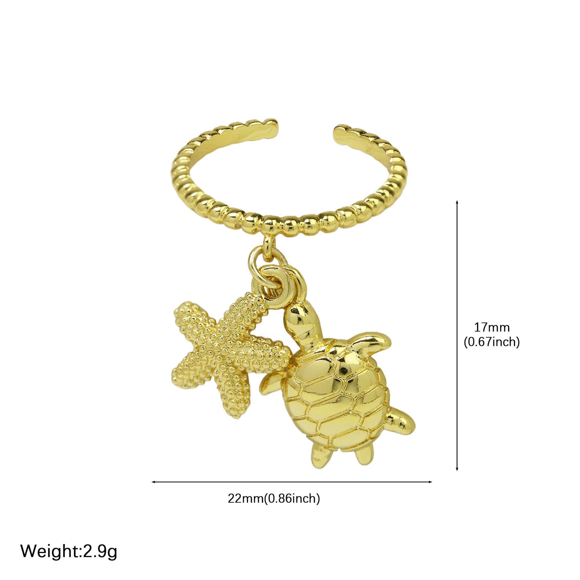 Wholesale  Brass  Beach Series Bohemian Starfish Conch Turtle Coconut Tree Opening Ring