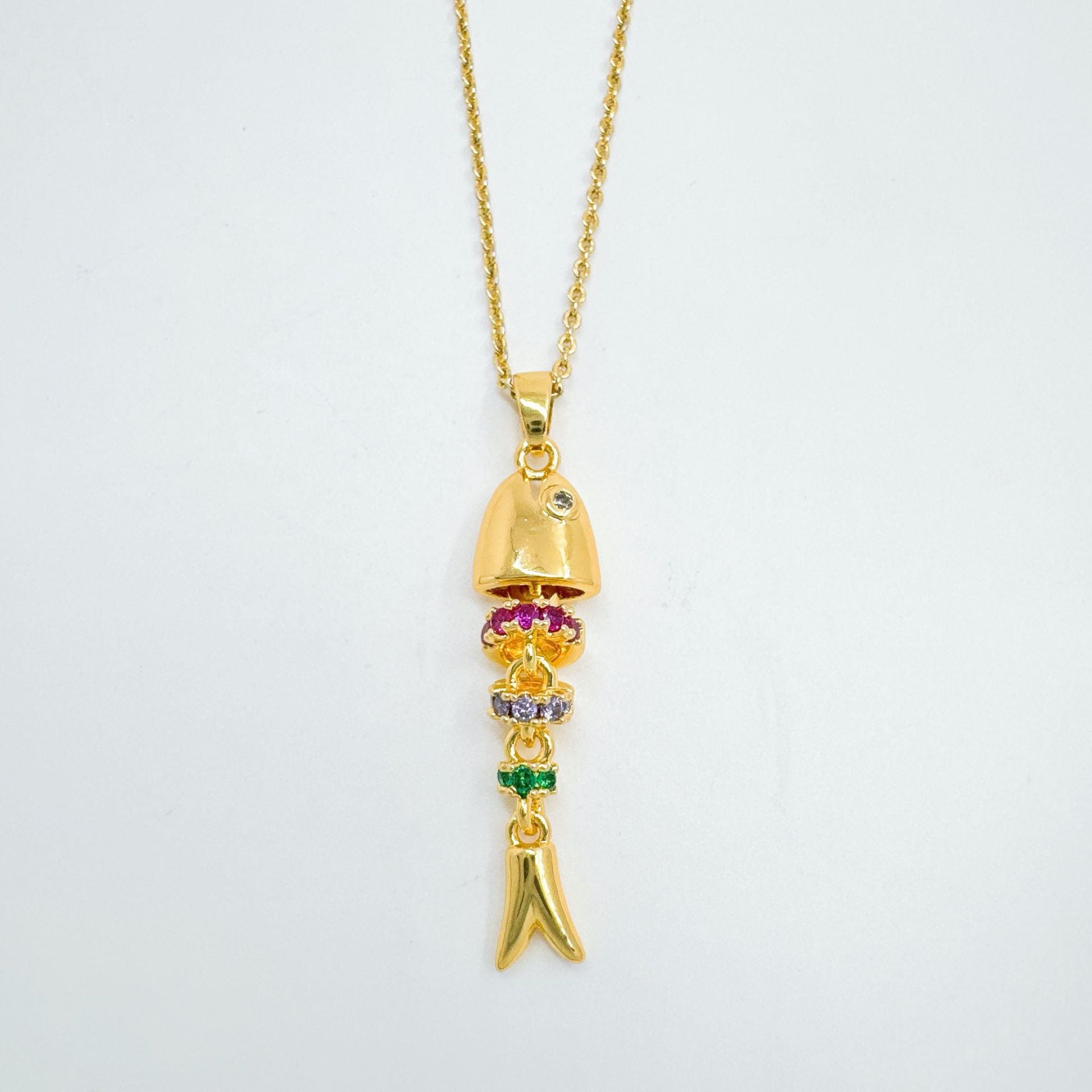Wholesale Ocean Sea Fish Micro-Inlaid Zircon Gold Plated Pendant Necklace Jewelry Accessory Boutique Resale