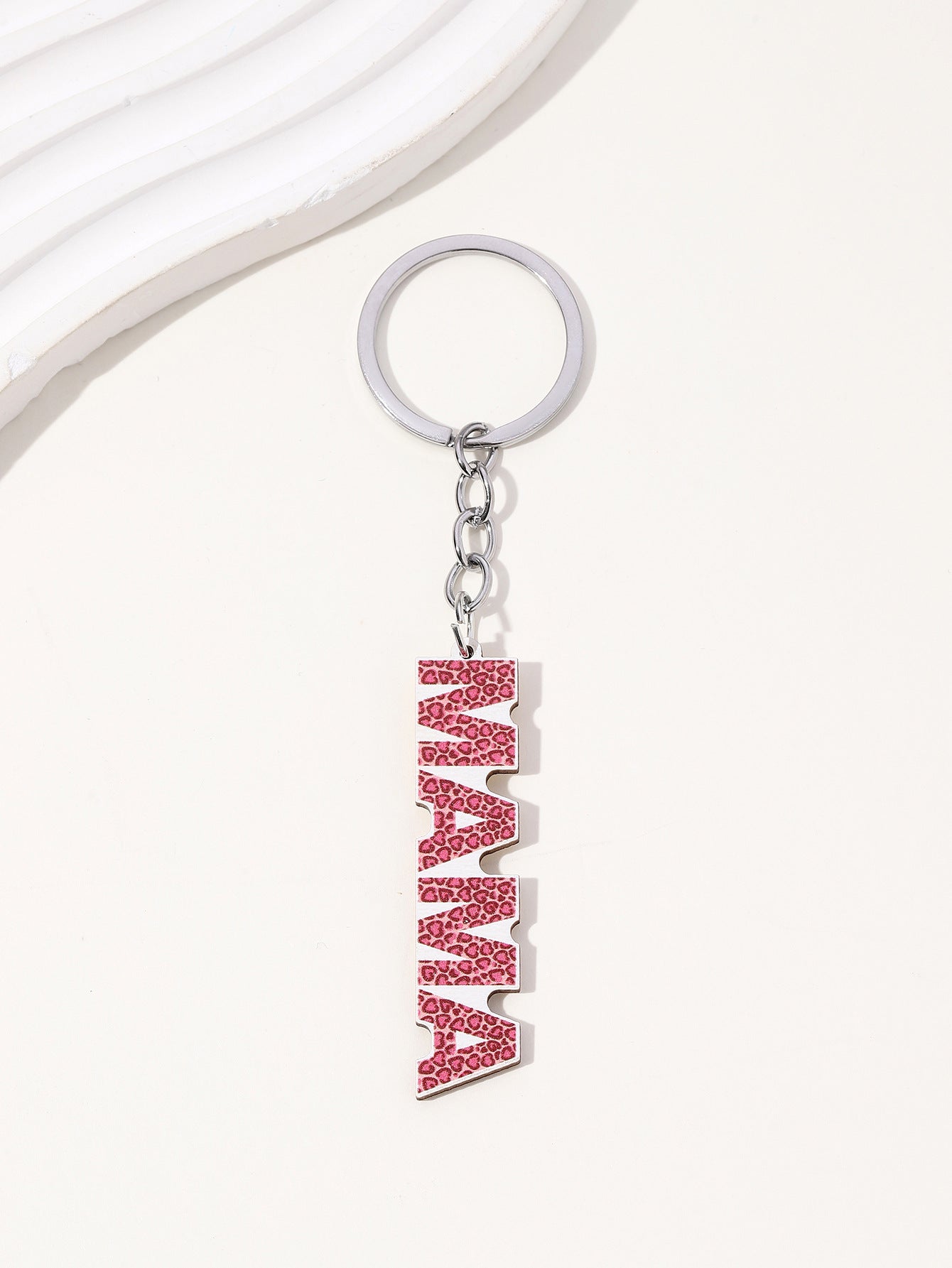 Wholesale MAMA leopard print Mother's Day wooden keychain ACC-KC-RongR030