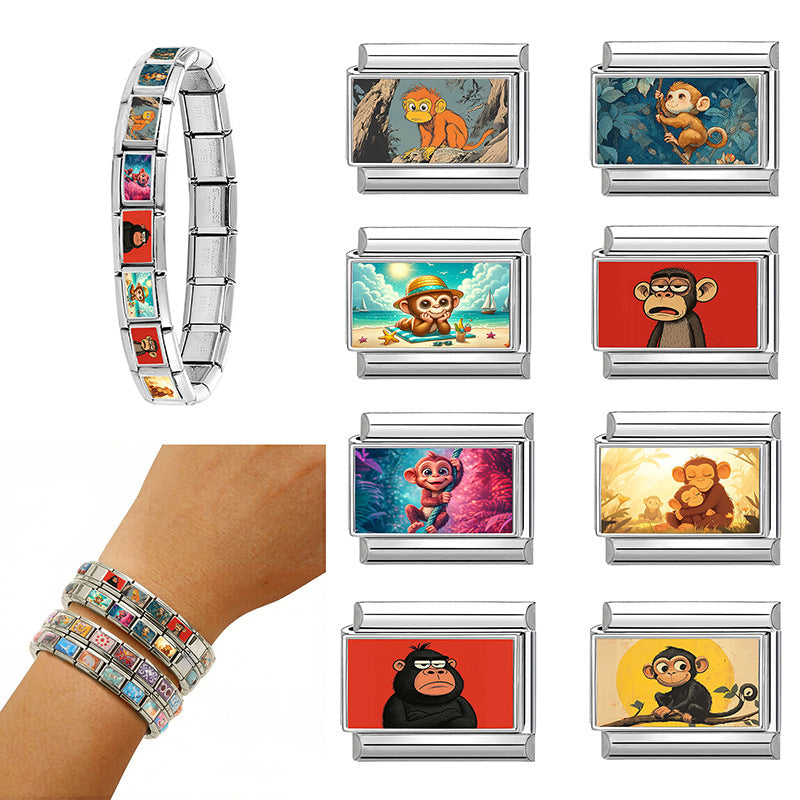 Wholesale Cartoon Monkey Modular Bracelet Stainless Steel Jewelry Accessory Gift Idea