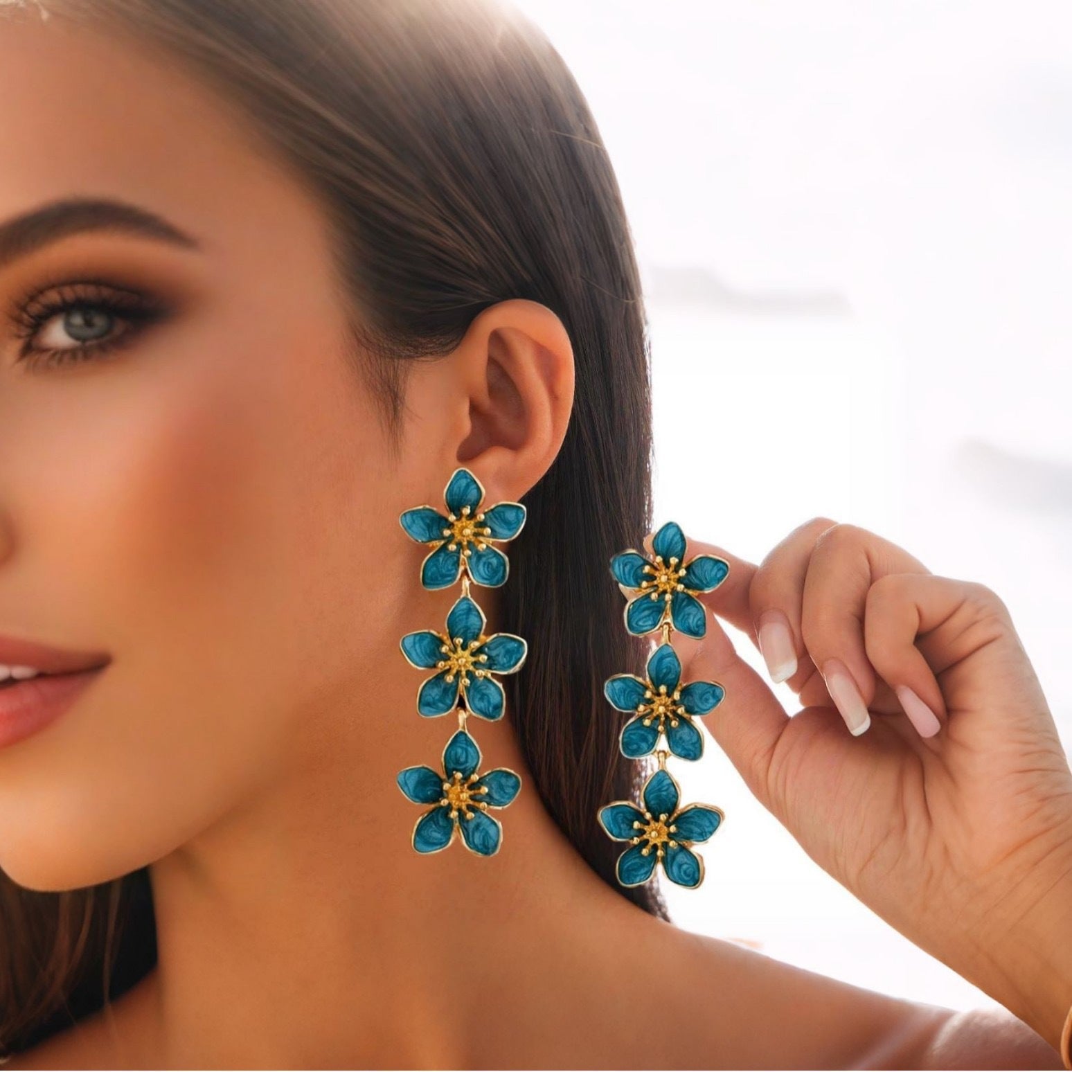 Wholesale sweet and elegant colorful drip flower earrings for women  retro long tassel flower earrings