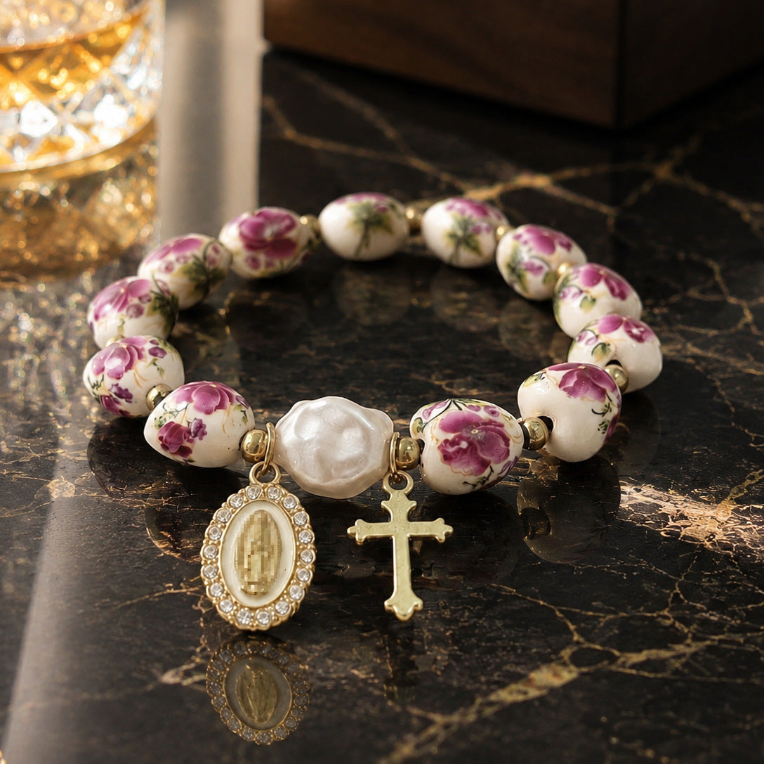 Wholesale Vintage Blue and White Porcelain Ceramic Bracelet Cross Pendant Bow Fashion Jewelry Gift