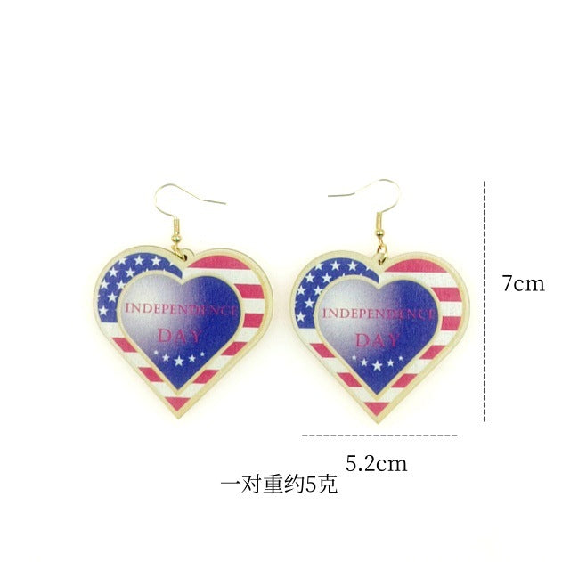 Wholesale American Independence Day Sunflower Heart Print Wood Earrings ACC-ES-Yinx004