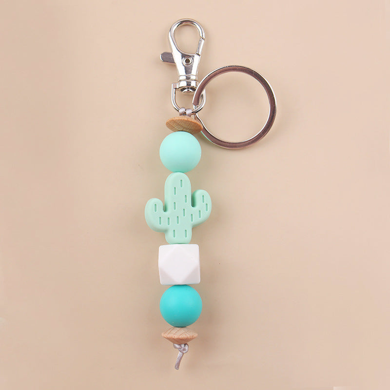 Wholesale New Cartoon Cactus Teether Bead Keychain DIY Creative Silicone Beaded Bracelet Bag Pendant Small Jewelry ACC-KC-GuangTian035