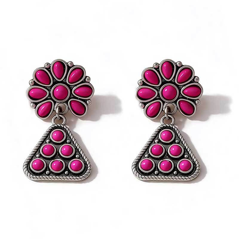 Wholesale Bohemian-Style Turquoise Flower Earrings for Women — Colorful Triangular Dangles