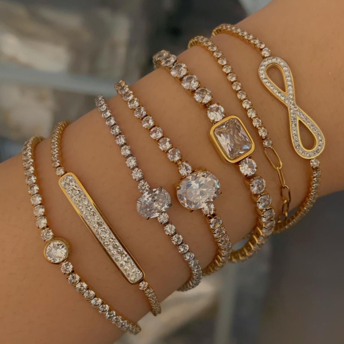 Wholesale Simple Style Stacked Bracelet Combination suit Stainless Steel Zircon Jewelry