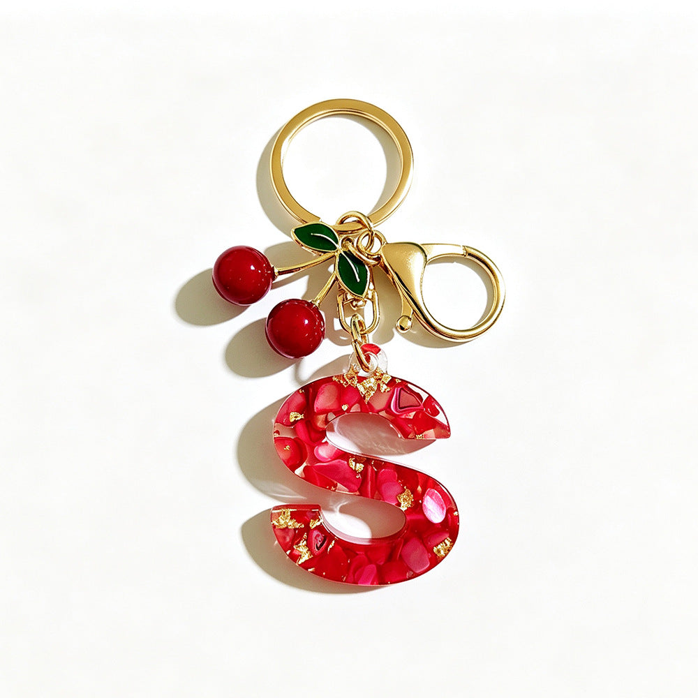 Wholesale Stylish Letter Keychain With Cute Cherry Pendant Plastic Bag Charm And Car Key Accessory Gift