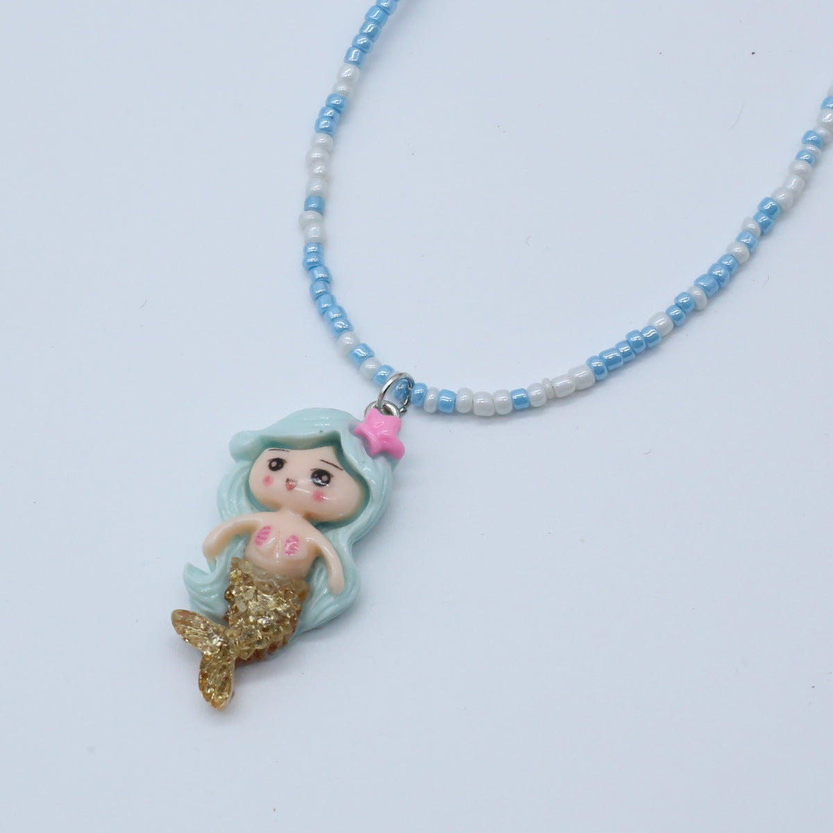 Wholesale gradient mermaid necklace  rice beads beaded necklaces