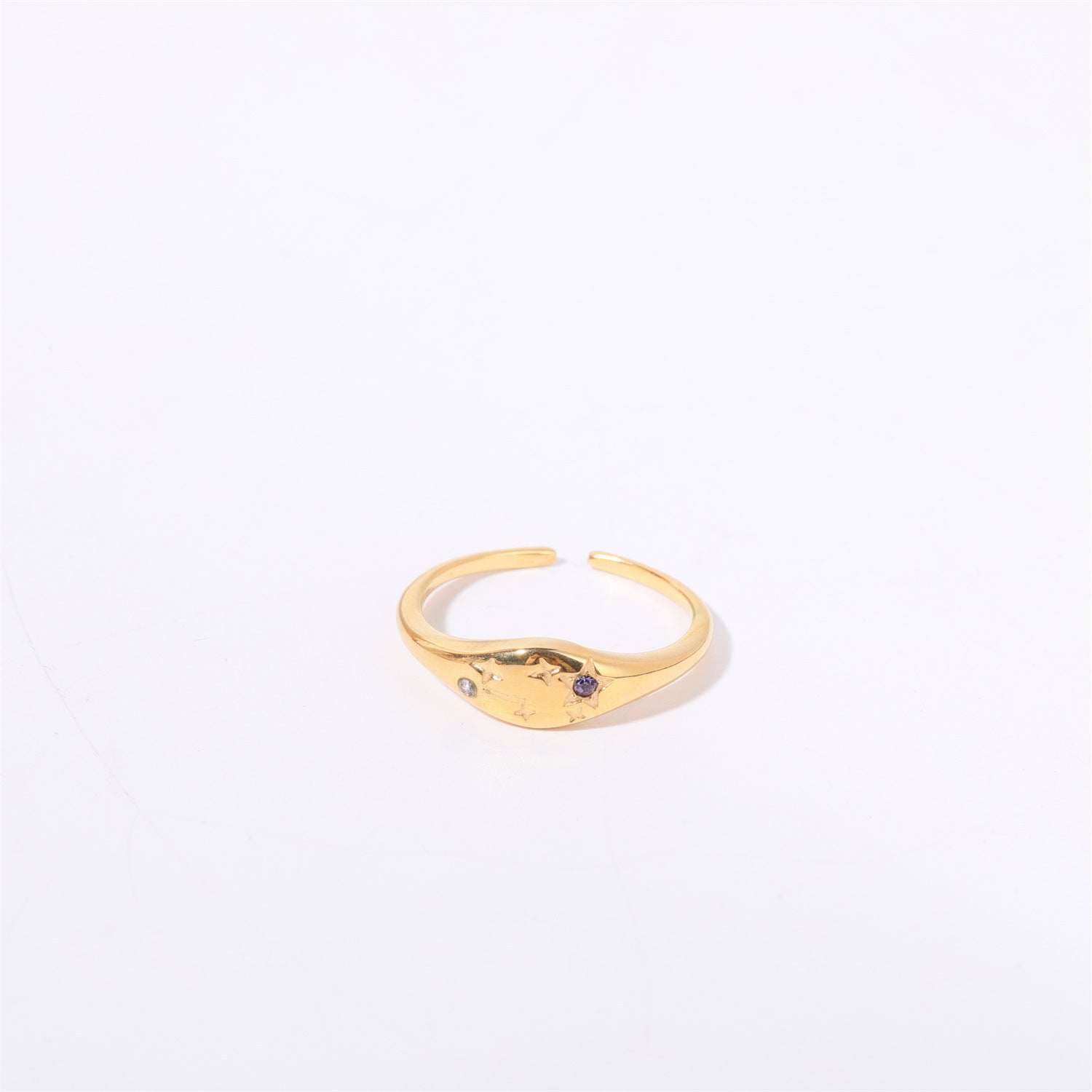 Wholesale 18k Gold Plated Star Zircon Titanium Steel Zodiac Sign Ring