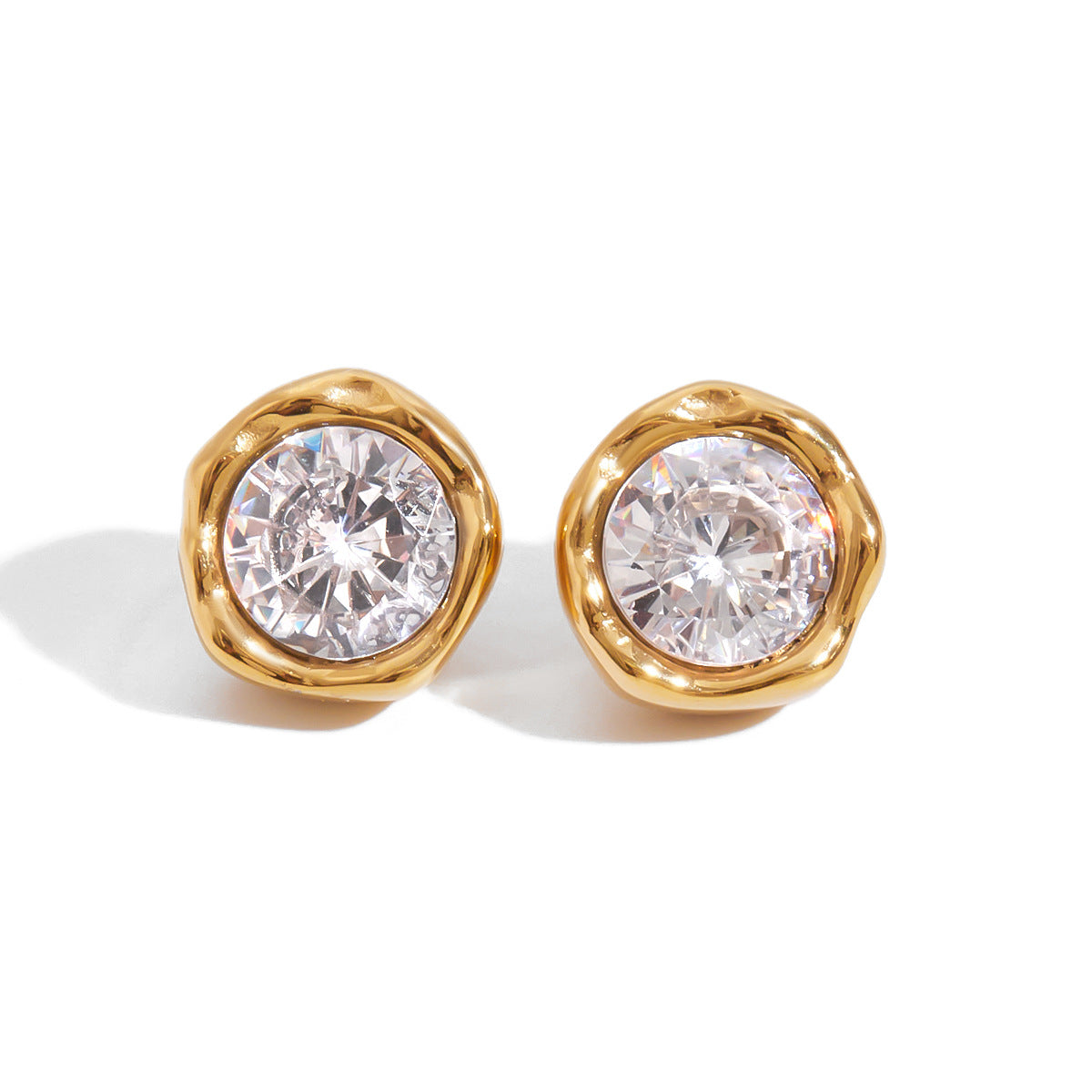 Wholesale  18K Gold Stainless Steel Round White Zircon Earrings