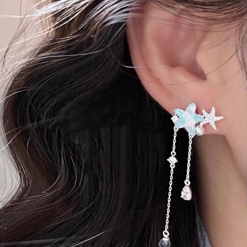 Wholesale Blue Summer Ocean Starfish Long Tassel Earrings
