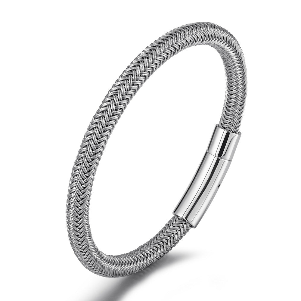 Wholesale wire braided stainless steel electroplated magnetic clasp bracelet