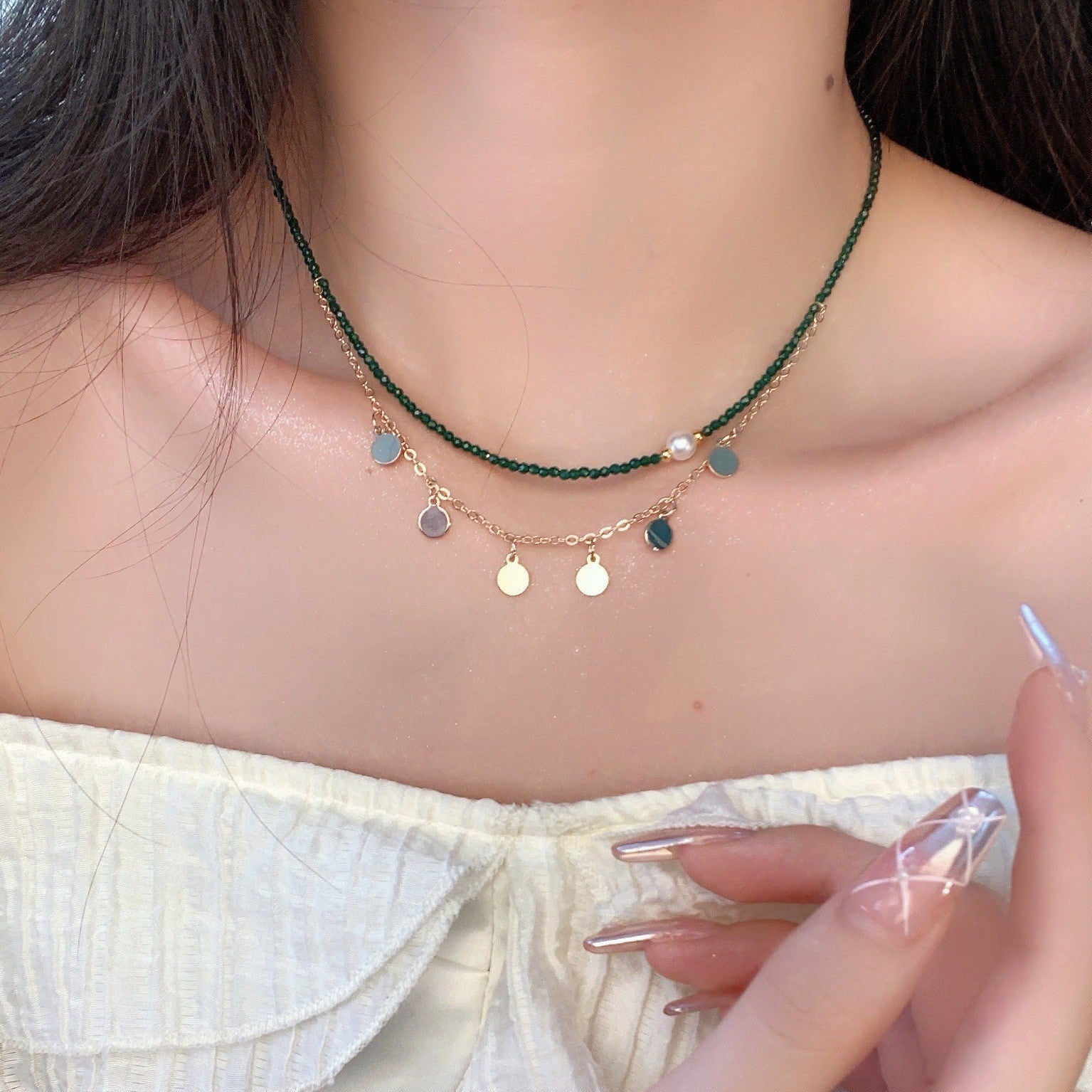 Wholesale Double Layer Stacked Shell Necklace