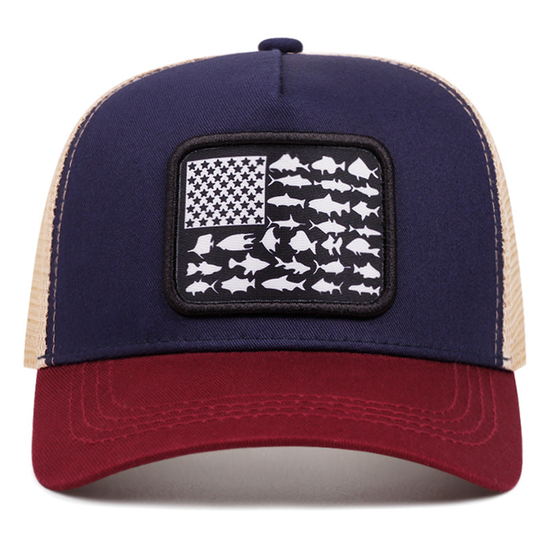 Wholesale American Flag Fish Embroidered Mesh Cap Baseball Cap
